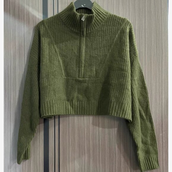 BEST STAUD Cropped Hampton Cashmere Sweater Olive Military Green Quiet Lux - Picture 4 of 4